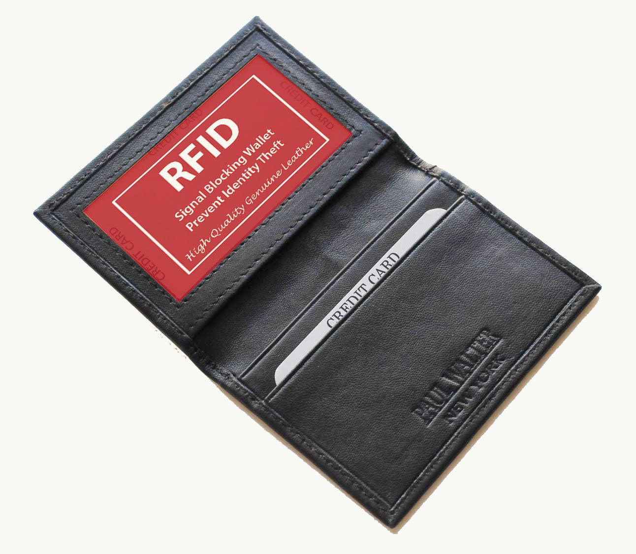 RFID Blocking Black Genuine Leather ID Credit Cards Men's Thin Wallet