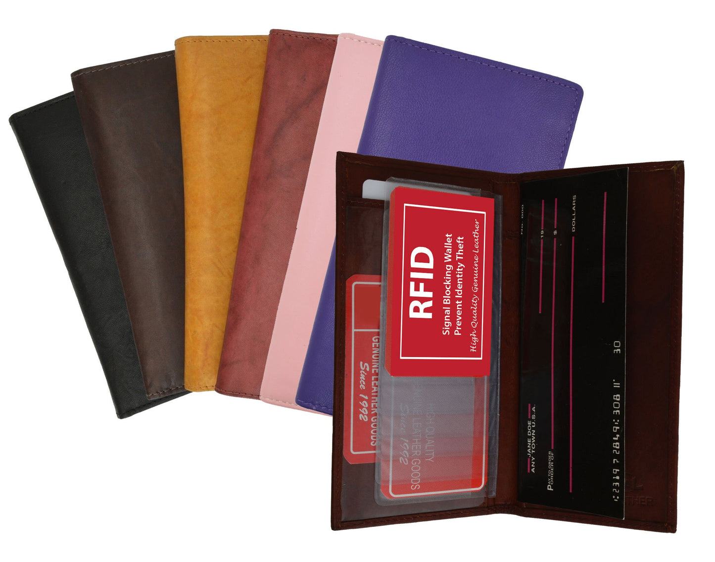 Leather Standard Plain Checkbook Cover Handcrafted Wallet Men Women Vintage Hunter Brown Black Red Blue