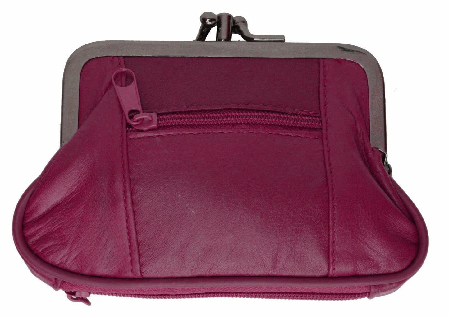 Genuine Leather Women's Large Change Purse Clasps Open Coin Card Holder-Many Colors