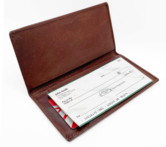 Leather Standard Plain Checkbook Cover Handcrafted Wallet Men Women Vintage Hunter Brown Black Red Blue