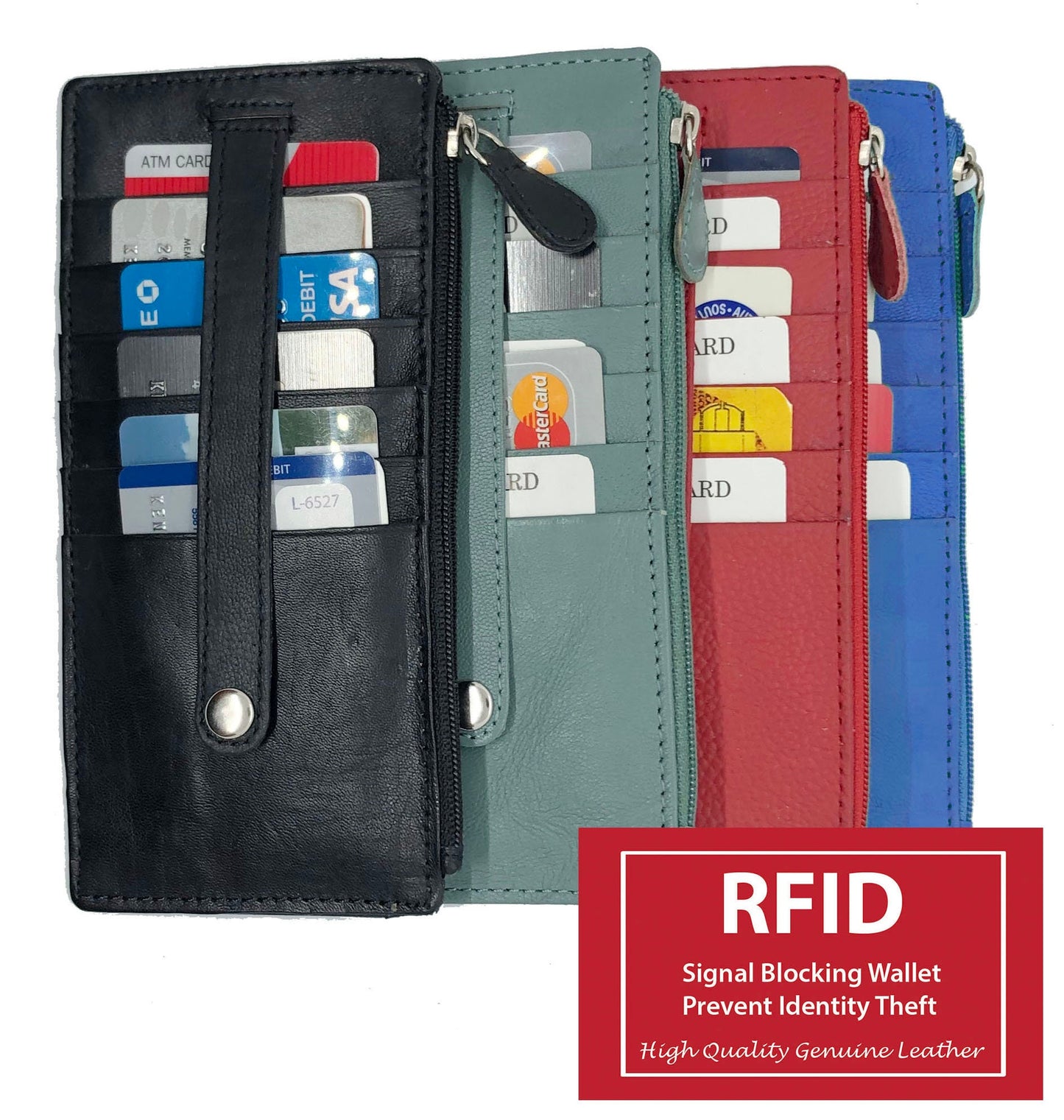 Genuine Leather Thin Vertical Stacker Women's Wallet Card Case with ID Window