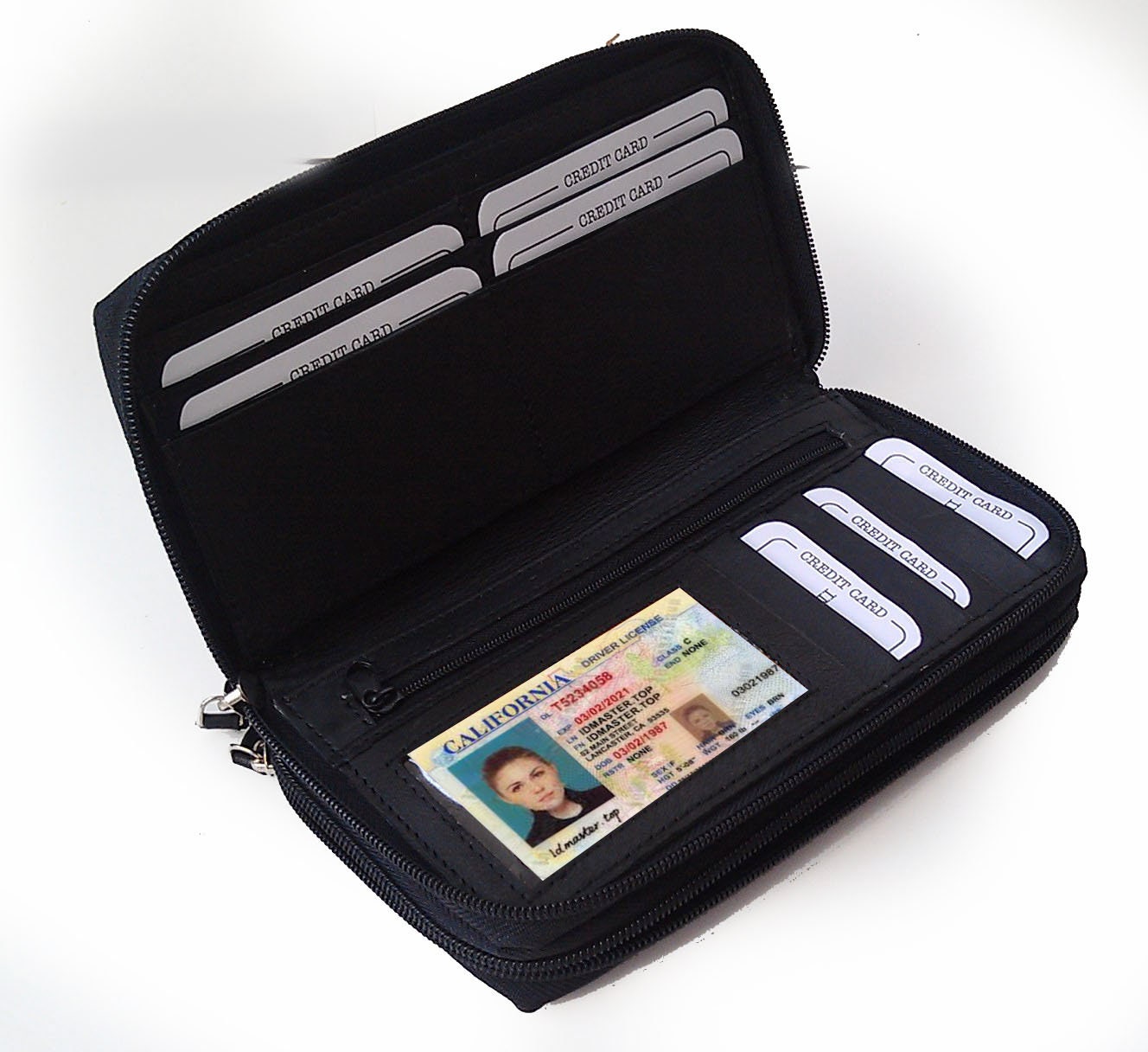 Genuine Leather Checkbook Secretary Wallet 2 Zipper Clutch Credit Card Organizer