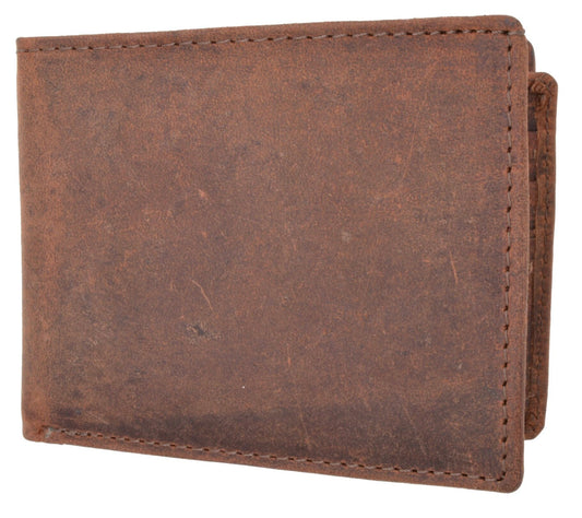RFID Blocking Vintage Hunter Leather Men's Wallet Full Grain Cowhide Flap Top Card Holder Hunter Brown or Tan