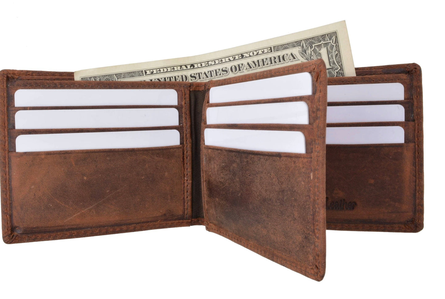 RFID Blocking Vintage Hunter Leather Men's Wallet Full Grain Cowhide Flap Top Card Holder Hunter Brown or Tan