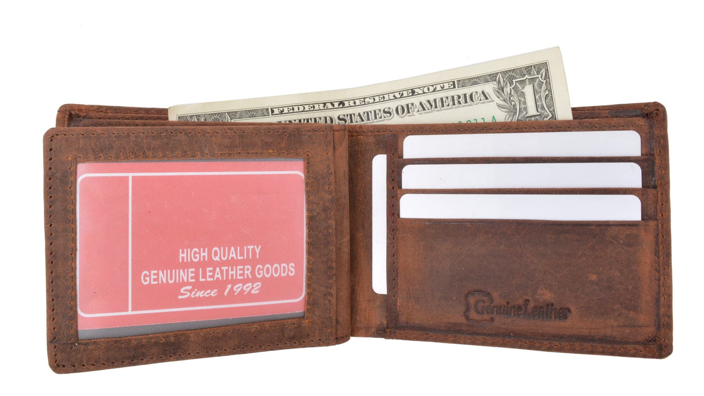 RFID Blocking Vintage Hunter Leather Men's Wallet Full Grain Cowhide Flap Top Card Holder Hunter Brown or Tan
