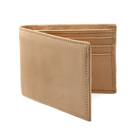 RFID Blocking Leather Men's Wallet Full Grain Cowhide Center Flap Card Holder