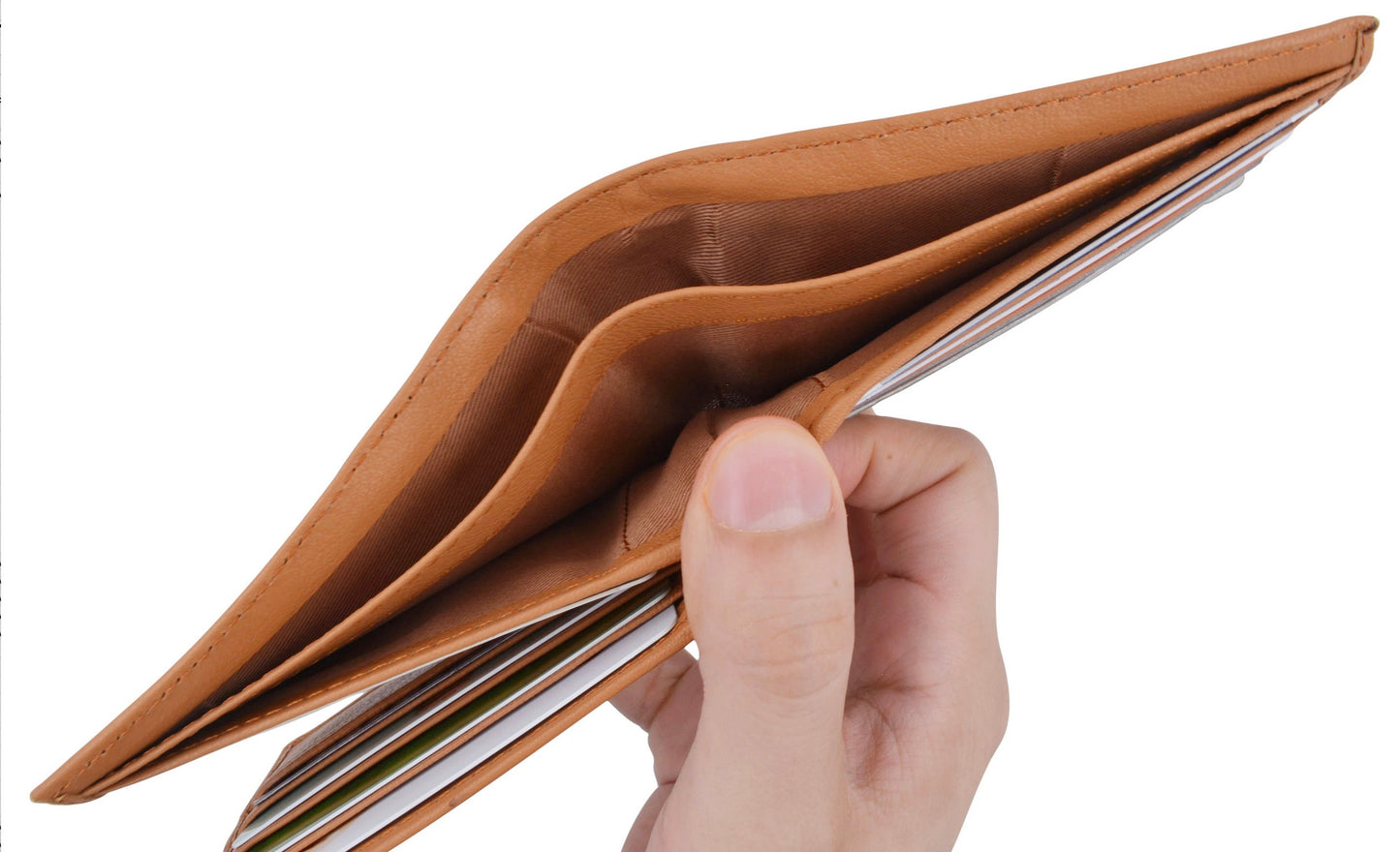 RFID Blocking Leather Men's Wallet Full Grain Cowhide Center Flap Card Holder