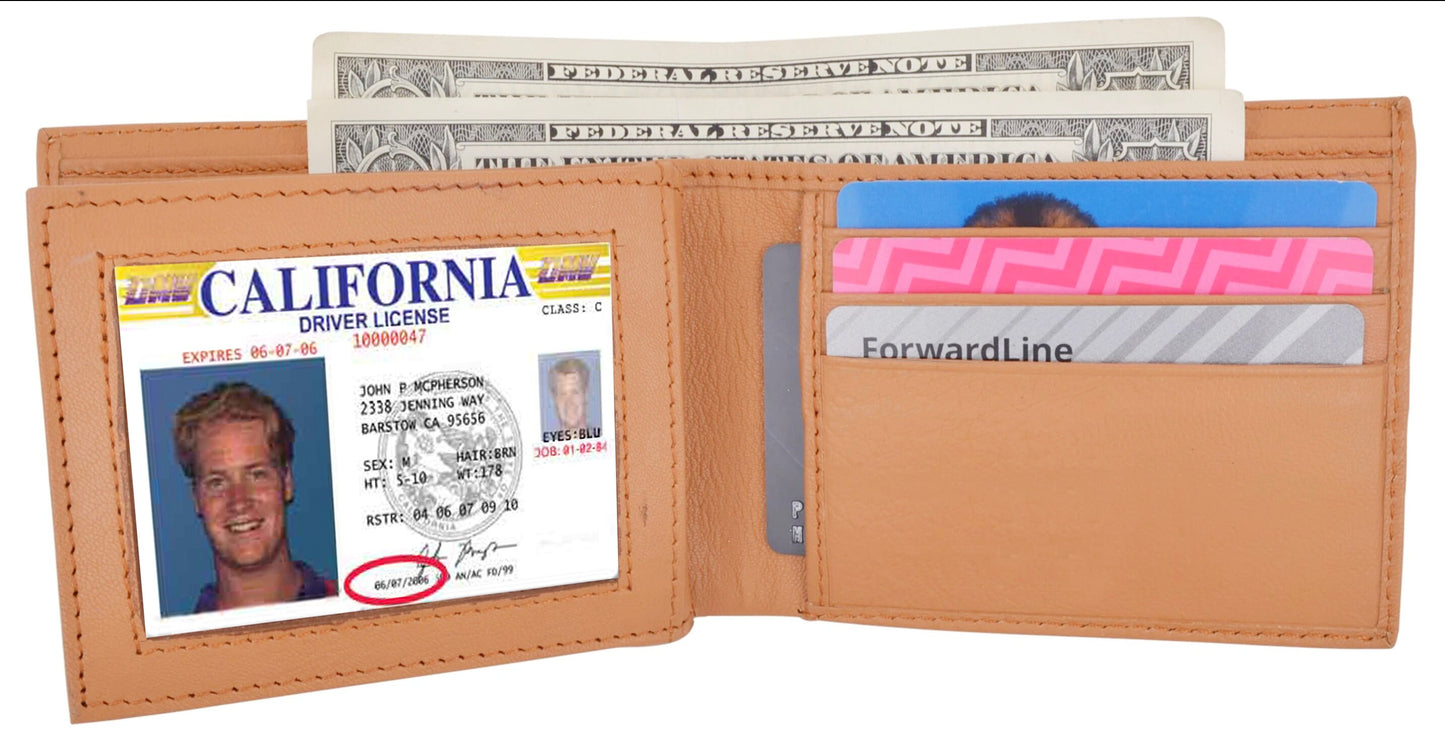 RFID Blocking Leather Men's Wallet Full Grain Cowhide Center Flap Card Holder