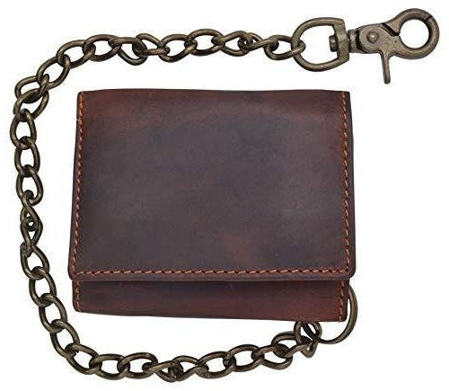 RFID Blocking Black Men's Premium Cowhide Leather Biker's Chain Trifold Wallet Trucker Motorcycle