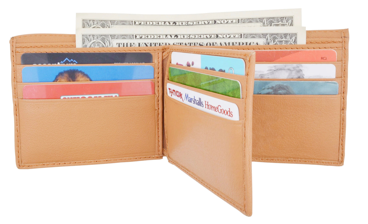 RFID Blocking Leather Men's Wallet Full Grain Cowhide Center Flap Card Holder