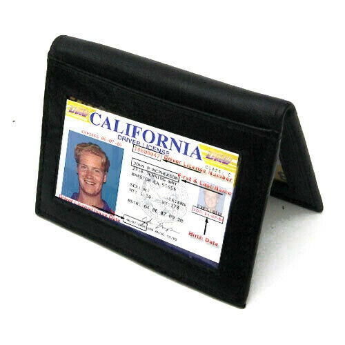 RFID Blocking Black Genuine Leather ID Credit Cards Men's Thin Wallet