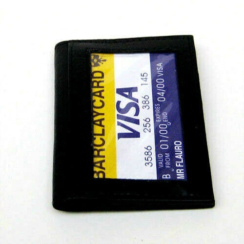 RFID Blocking Black Genuine Leather ID Credit Cards Men's Thin Wallet