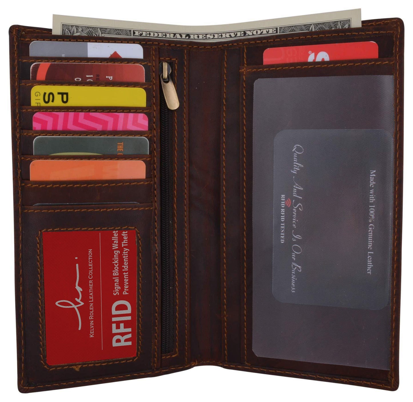 Hunter Brown Brown RFID Blocking Vintage Hunter Leather Men's Checkbook Wallet Full Grain Cowhide Center Credit Card Organizer