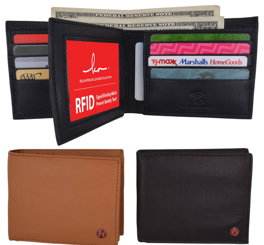 RFID Blocking Handcrafted Cowhide Leather Men's Bifold Wallet Credit Card ID Holder