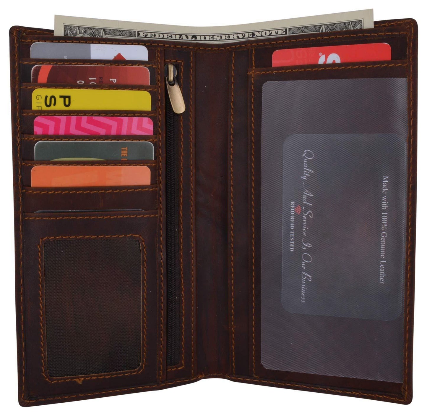 Hunter Brown Brown RFID Blocking Vintage Hunter Leather Men's Checkbook Wallet Full Grain Cowhide Center Credit Card Organizer