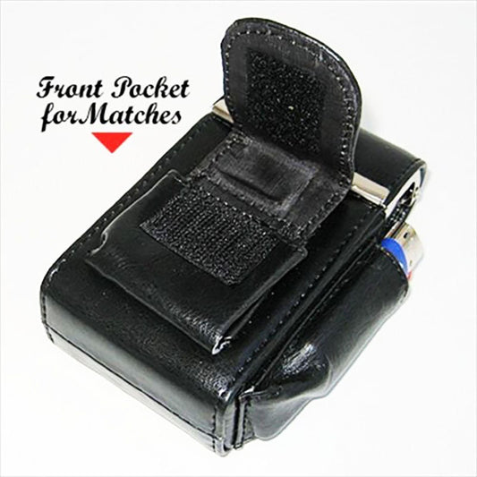 Genuine Leather Cigarette Carrying Case Hard Smoke Pack Holder Flip-Top Lighter Holder