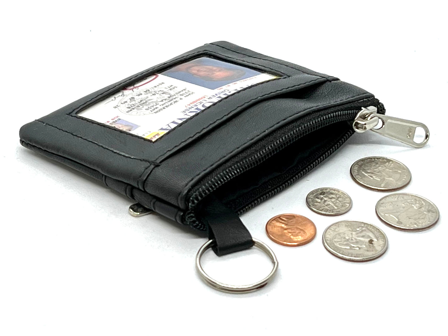 Genuine Leather Coin Purse ID Credit Card Key Holder KeyChain