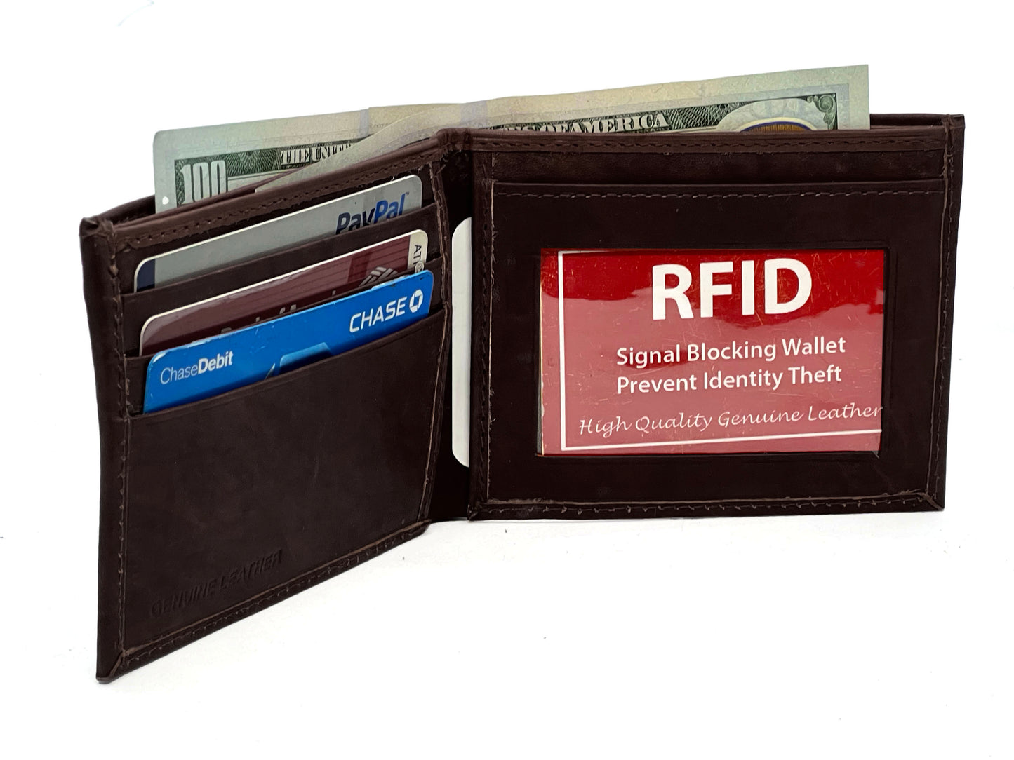 RFID Blocking Genuine Leather Men's Bifold Wallet Credit Card Holder Front Pocket