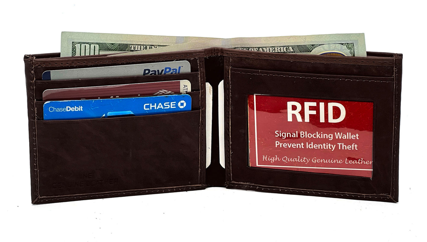 RFID Blocking Genuine Leather Men's Bifold Wallet Credit Card Holder Front Pocket