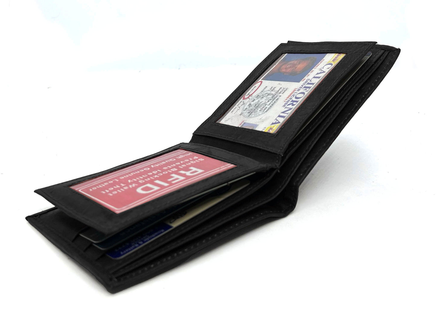 RFID Blocking Vintage Leather Bifold Wallet Double ID Windows Holder