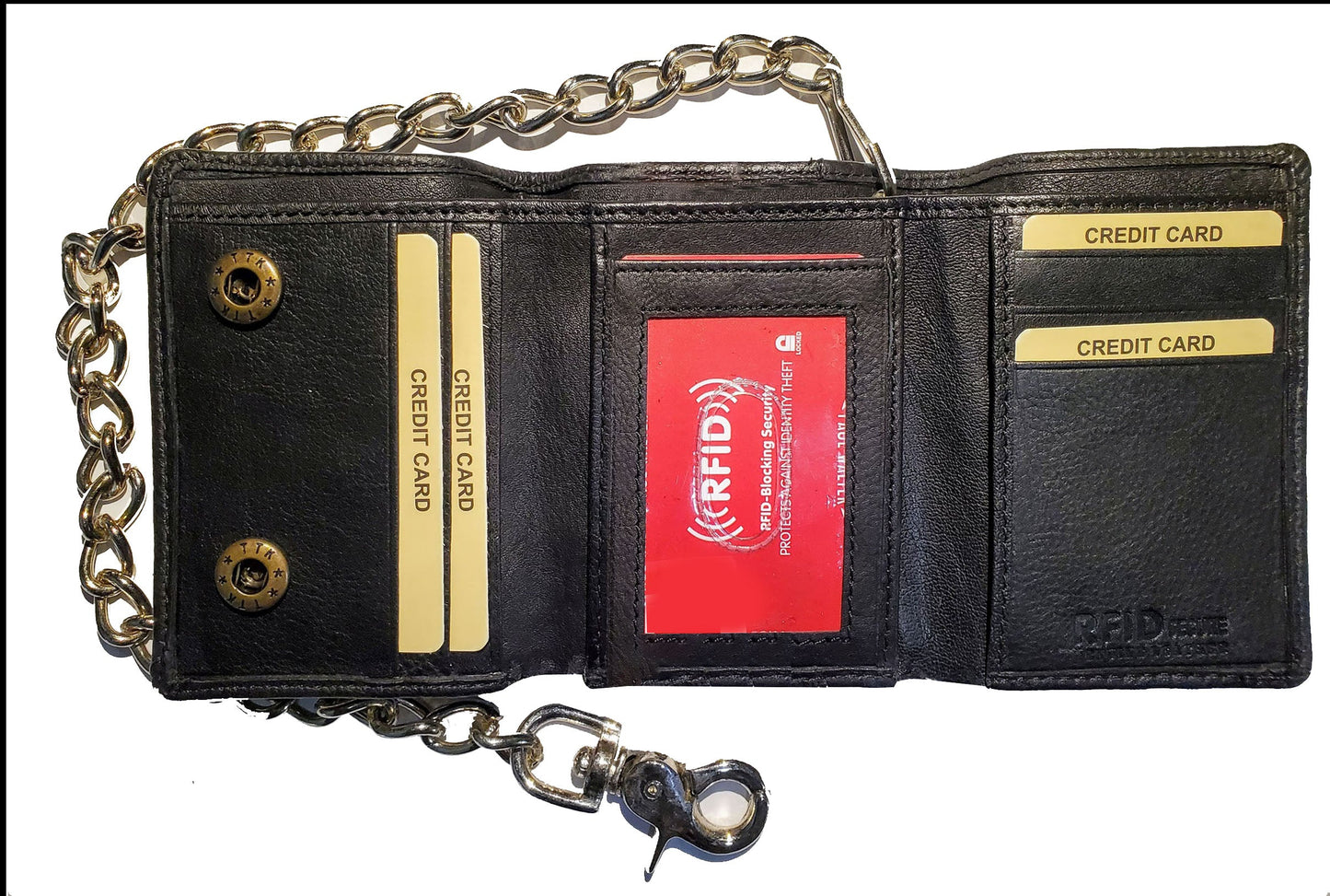 Men's Vintage Leather Biker Trifold Wallet Long Chain Trucker Motorcyclist