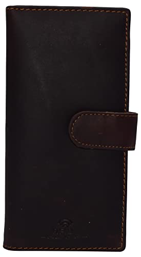 Hunter Brown RFID Blocking Genuine Leather Checkbook Wallet Strap Closed