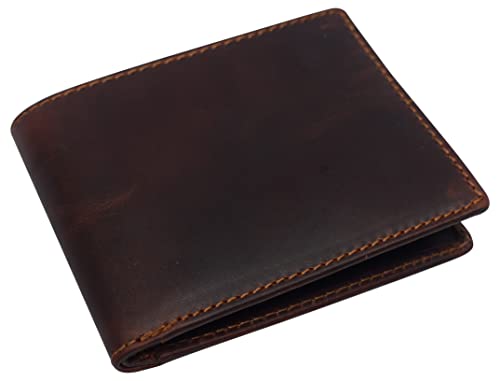 Hunter Brown RFID Blocking Genuine Leather Bifold Wallet Flip Up ID Holder