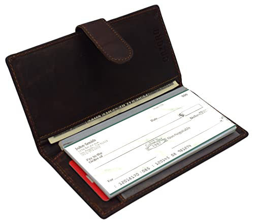 Hunter Brown RFID Blocking Genuine Leather Checkbook Wallet Strap Closed