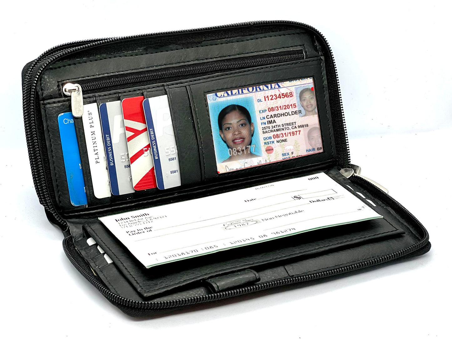 RFID Blocking Leather 2 Zip Wallet for Women Credit Card Holder Accordion Organizer Wallet