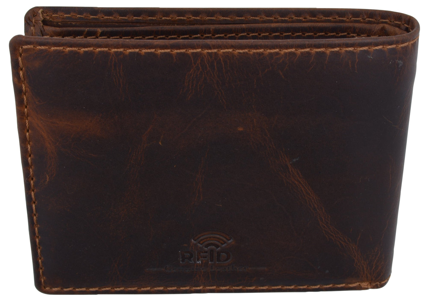 Hunter Brown RFID Bifold Trifold Hybrid Men's Distress Vintage Leather Wallet