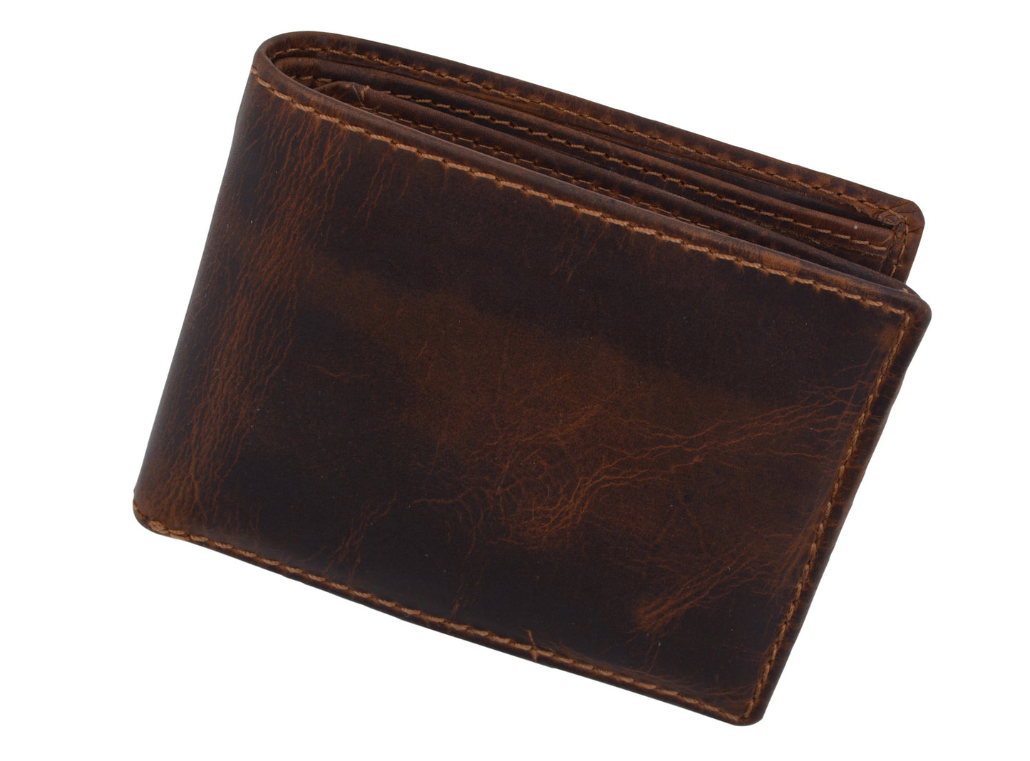 Hunter Brown RFID Bifold Trifold Hybrid Men's Distress Vintage Leather Wallet