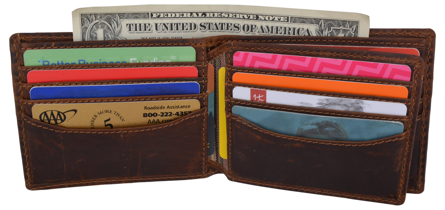 Hunter Brown RFID Bifold Trifold Hybrid Men's Distress Vintage Leather Wallet