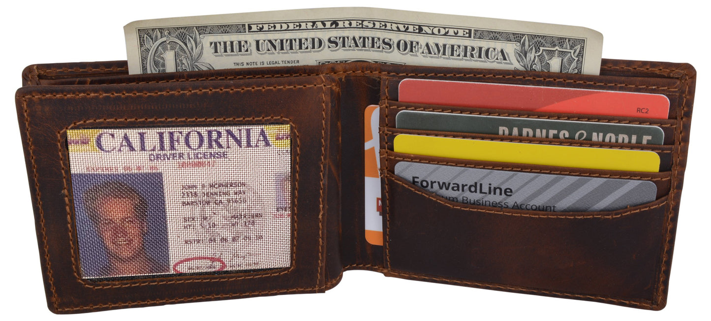 Hunter Brown RFID Bifold Trifold Hybrid Men's Distress Vintage Leather Wallet
