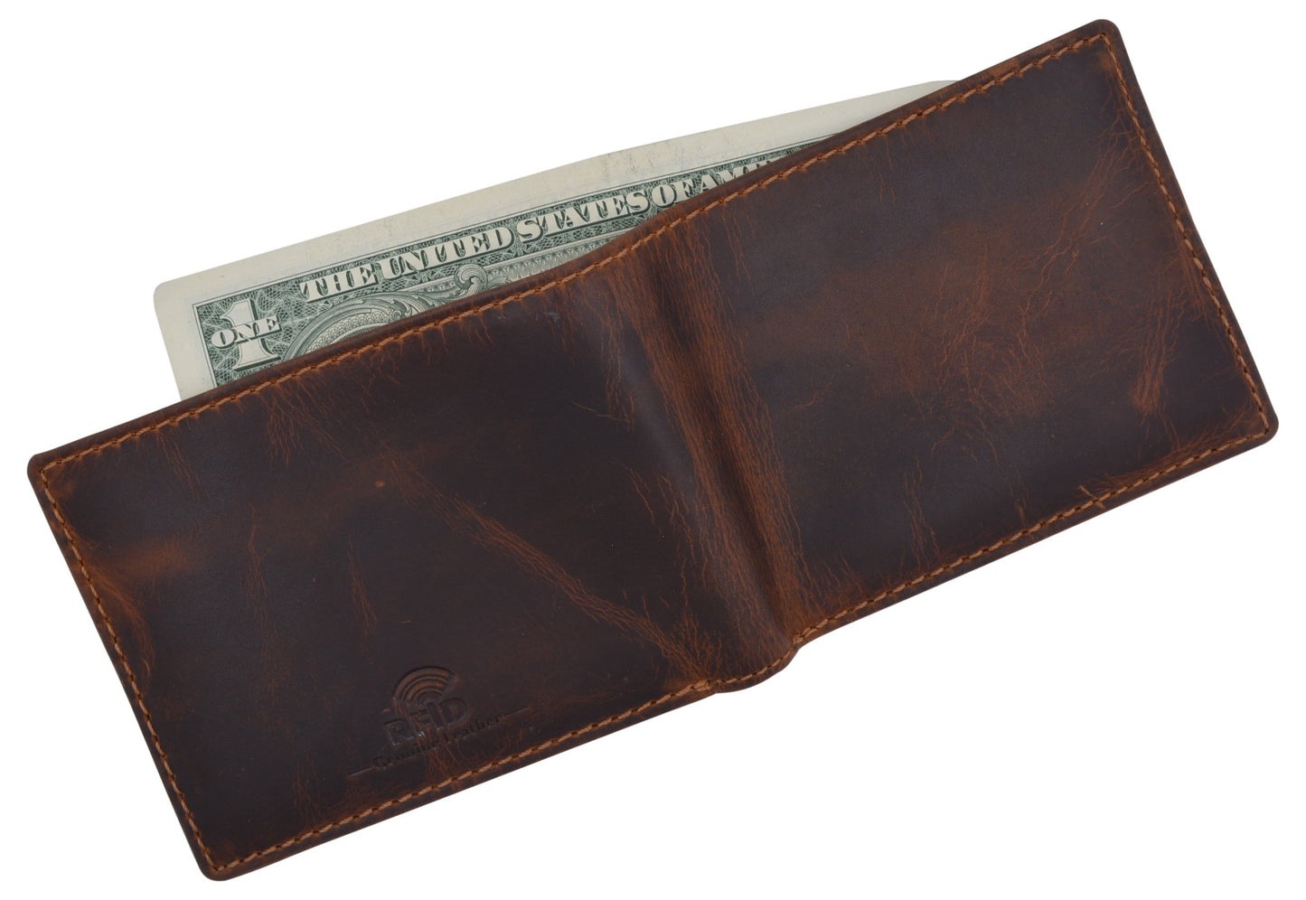 Hunter Brown RFID Bifold Trifold Hybrid Men's Distress Vintage Leather Wallet