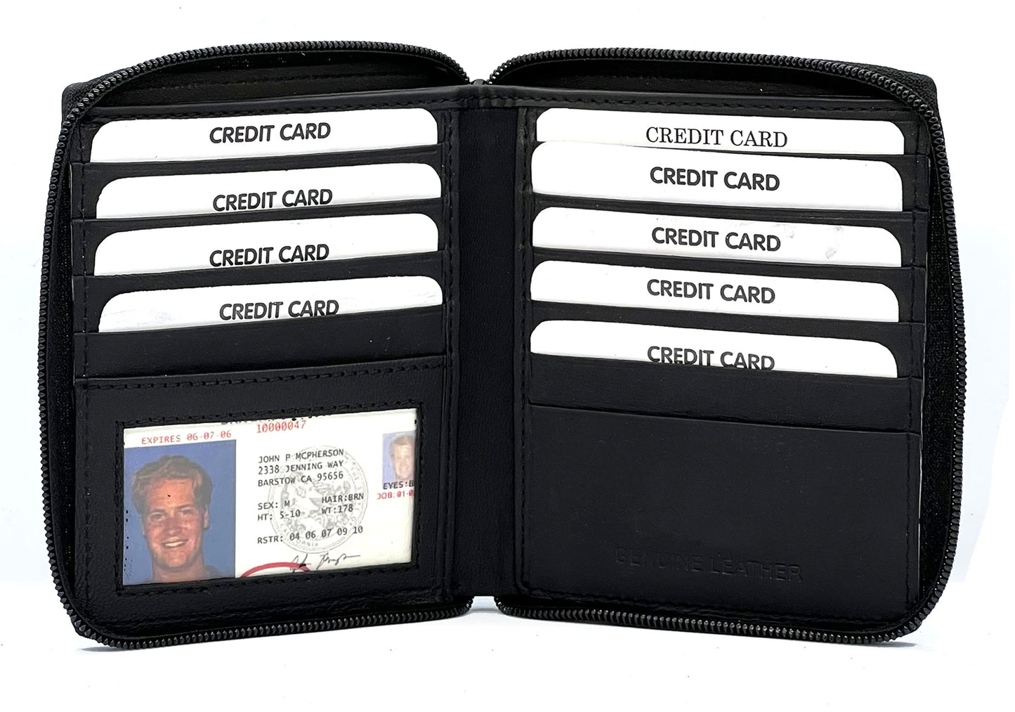 RFID Blocking Leather Zip-Around Credit Card Holder Men's Bifold Hipster Wallet