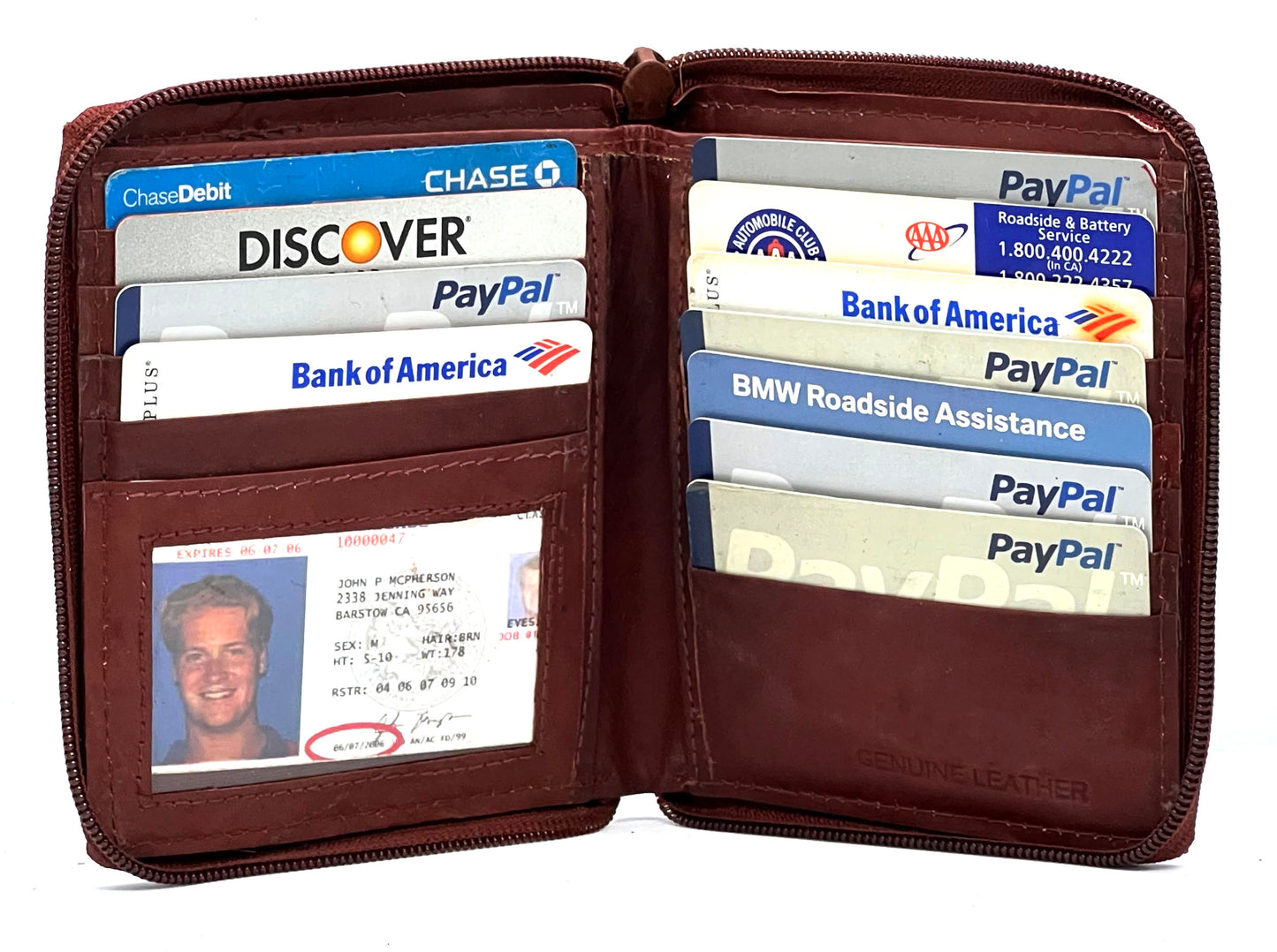 RFID Blocking Leather Zip-Around Credit Card Holder Men's Bifold Hipster Wallet