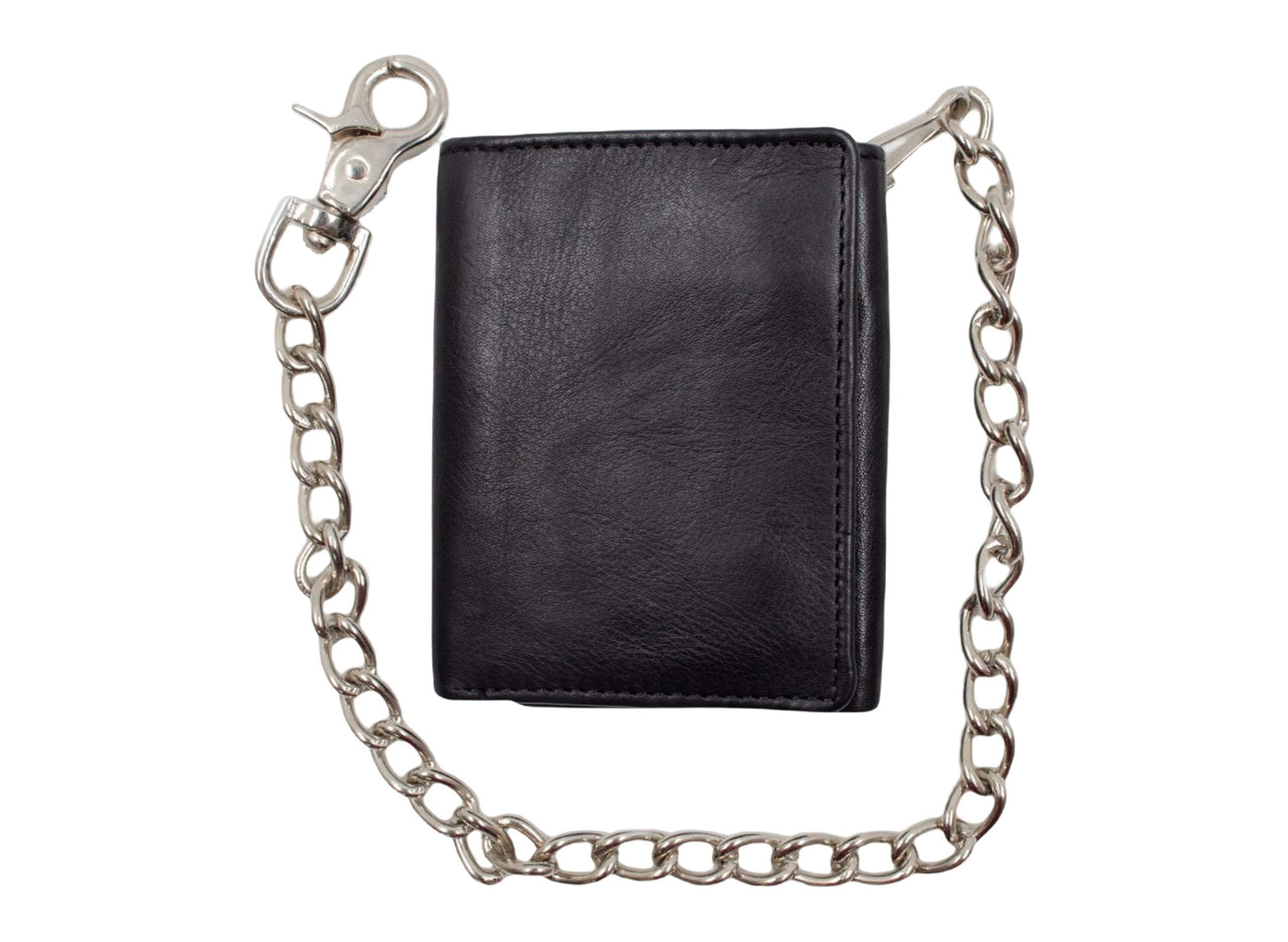 Men's Vintage Leather Biker Trifold Wallet Long Chain Trucker Motorcyclist
