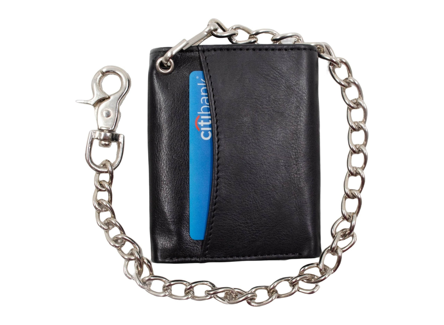 Men's Vintage Leather Biker Trifold Wallet Long Chain Trucker Motorcyclist