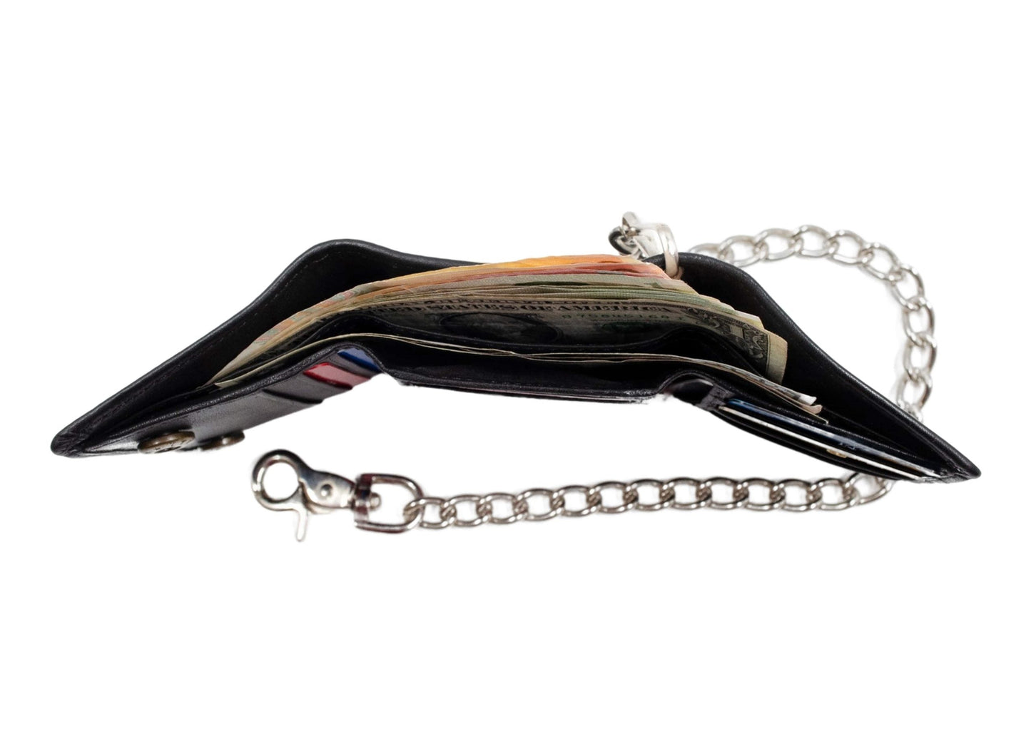 Men's Vintage Leather Biker Trifold Wallet Long Chain Trucker Motorcyclist