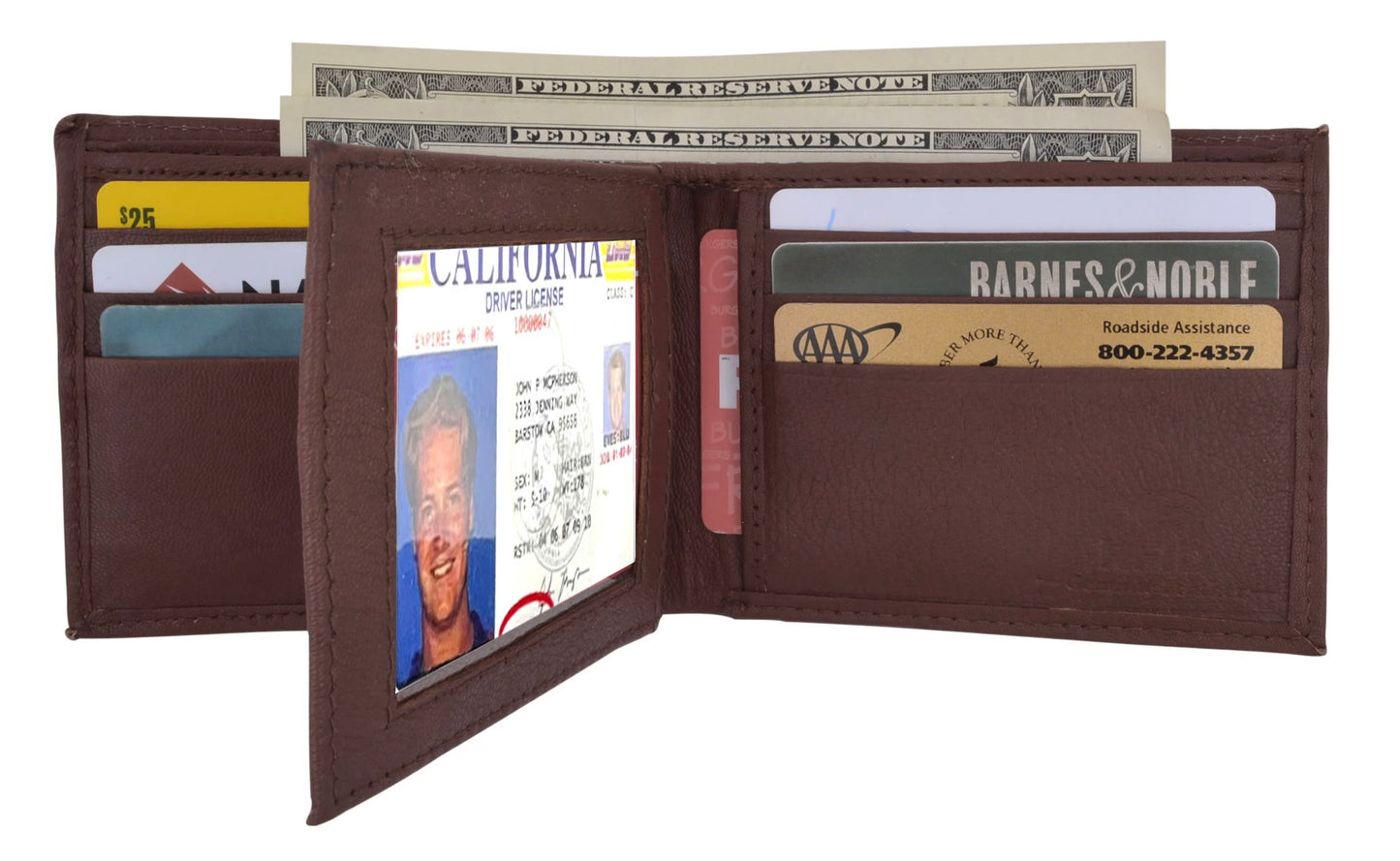 RFID Blocking Men's Genuine Cowhide Leather Premium Bifold Wallet Center Flap ID Card Holder