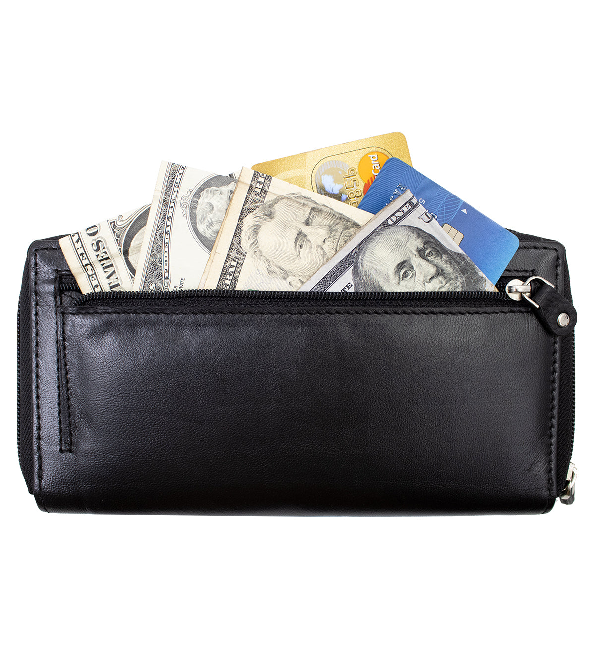 RFID Blocking Leather 2 Zip Wallet for Women Credit Card Holder Accordion Organizer Wallet
