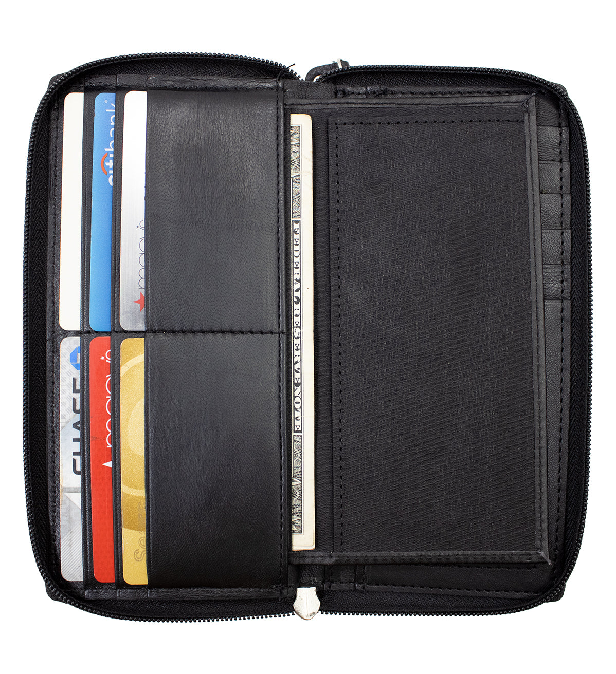 RFID Blocking Leather 2 Zip Wallet for Women Credit Card Holder Accordion Organizer Wallet