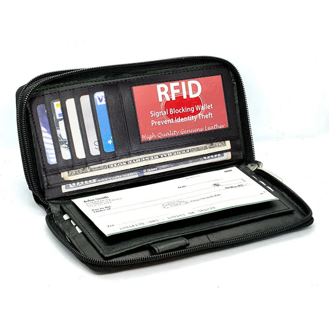RFID Blocking Leather 2 Zip Wallet for Women Credit Card Holder Accordion Organizer Wallet