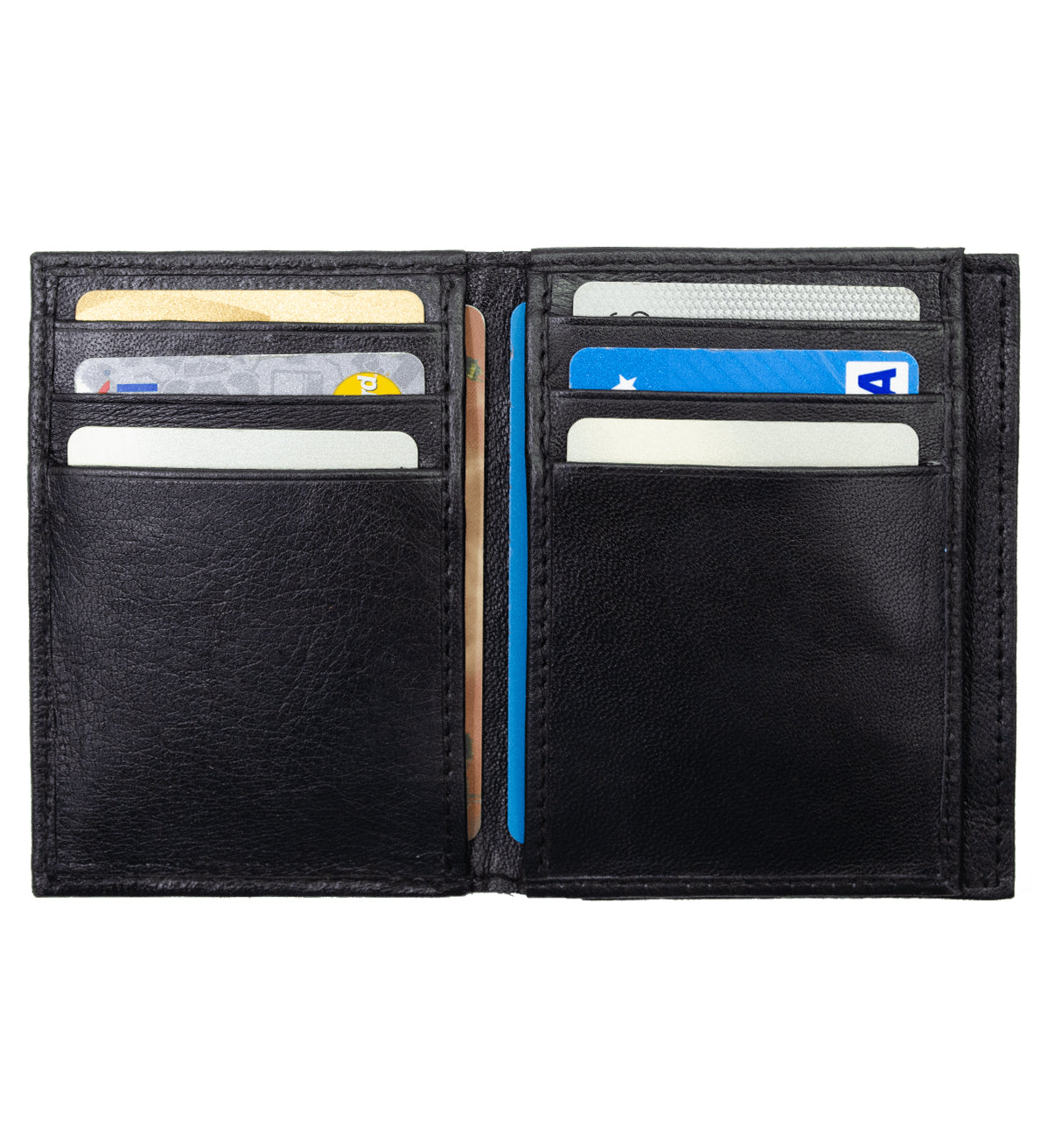 RFID Blocking Men's Genuine Leather ID Bifold Card Holder Center Flap Multi-Card Wallet