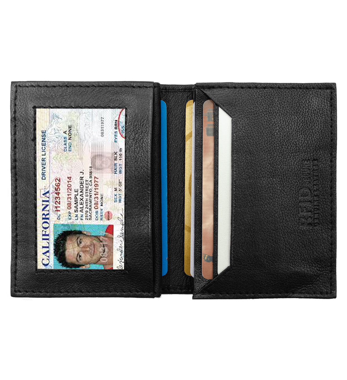 RFID Blocking Men's Genuine Leather ID Bifold Card Holder Center Flap Multi-Card Wallet