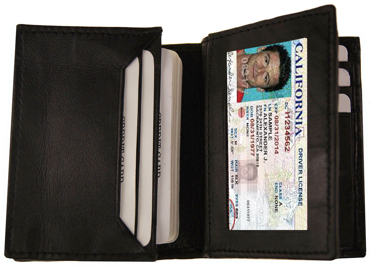 RFID Blocking Men's Genuine Leather ID Bifold Card Holder Center Flap Multi-Card Wallet