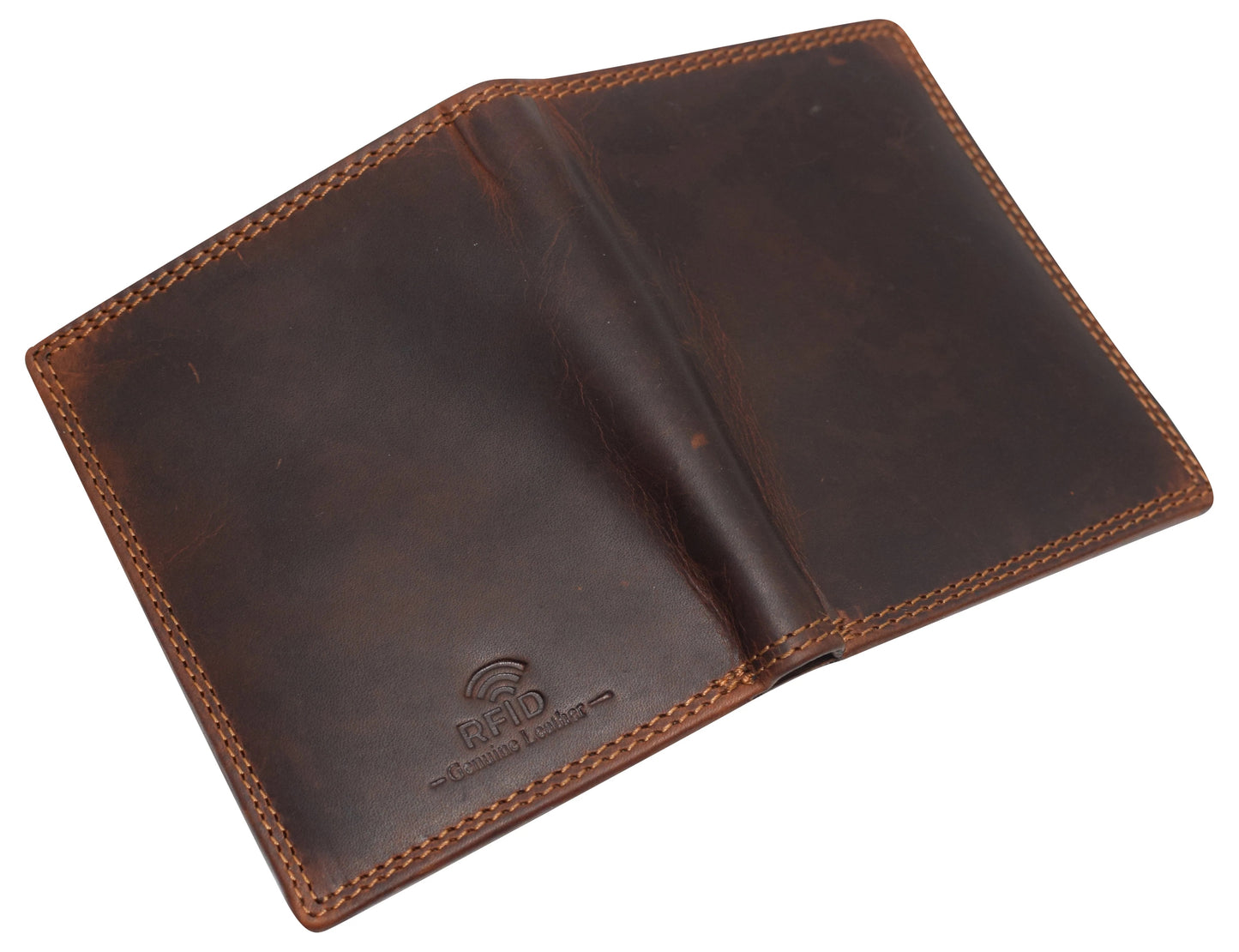 Hunter Brown RFID Blocking Genuine Leather Bifold Wallet Multi-Card Holder