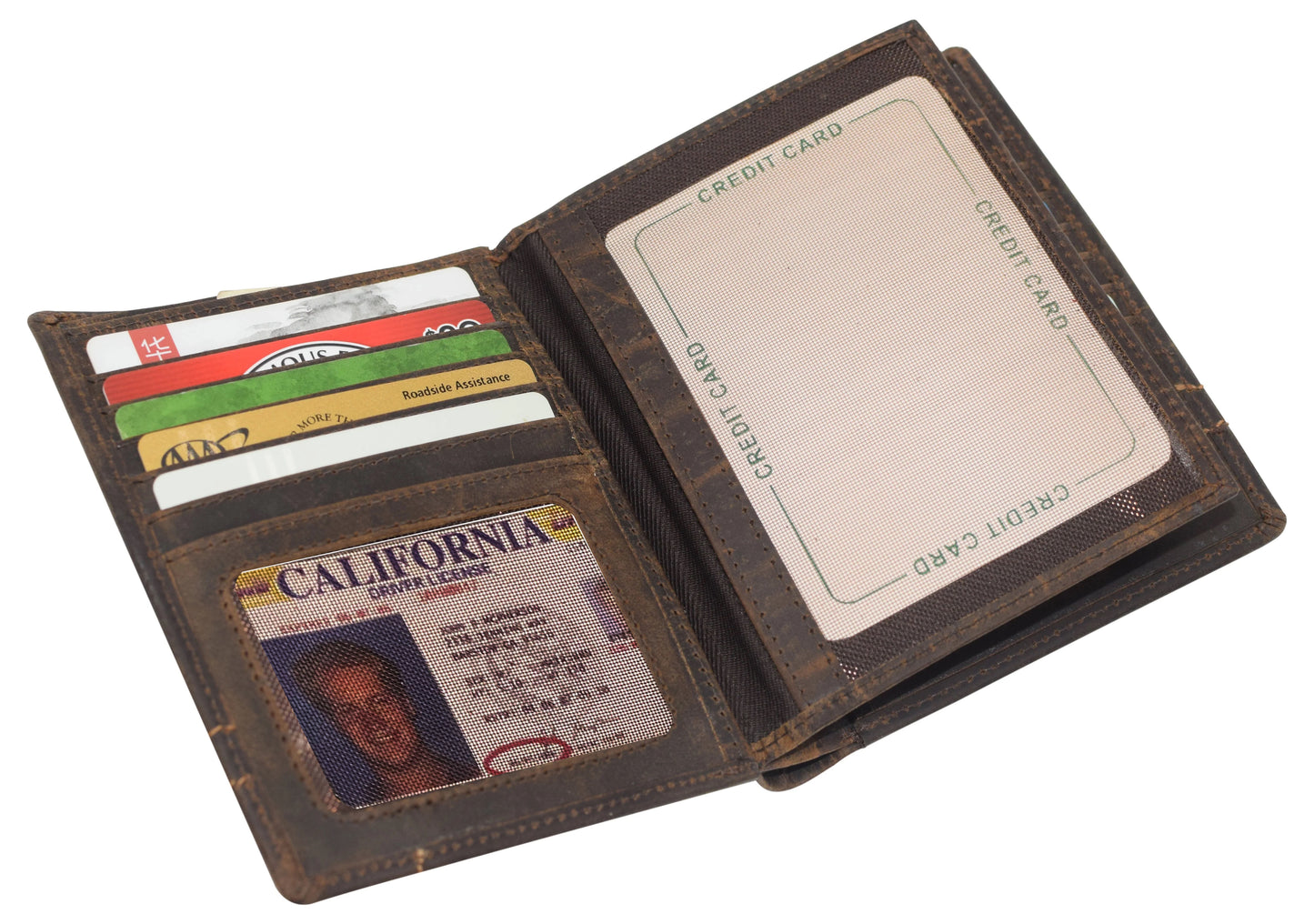 RFID Blocking Hunter Brown Genuine Leather Bifold Hipster Wallet Center Flap
