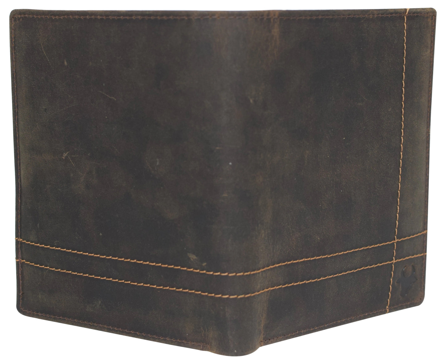 RFID Blocking Hunter Brown Genuine Leather Bifold Hipster Wallet Center Flap