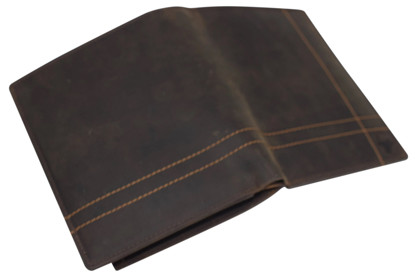 RFID Blocking Hunter Brown Genuine Leather Bifold Hipster Wallet Center Flap